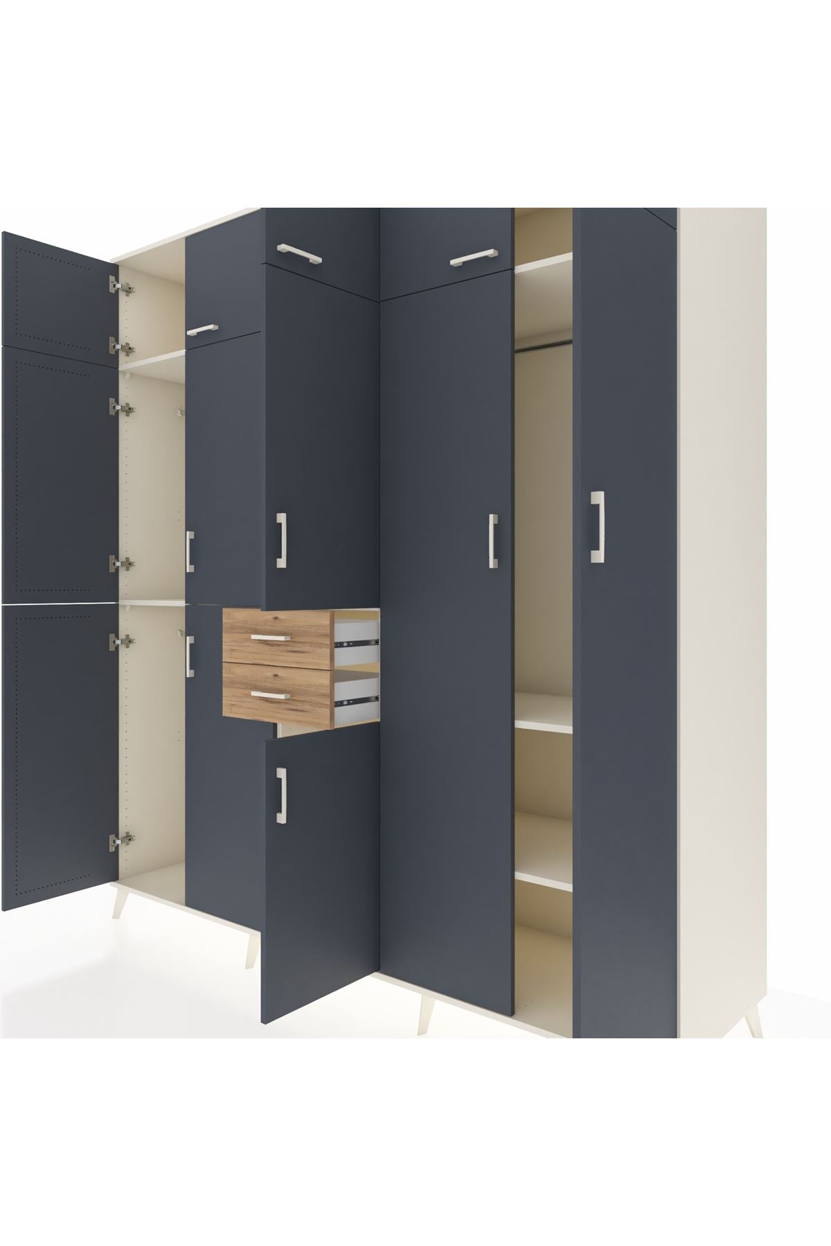 Kronos Dolap 10 Raflı 2 Çekmeceli 3 Askılı 220x59x243 Aytaşı-Antrasit/Çam