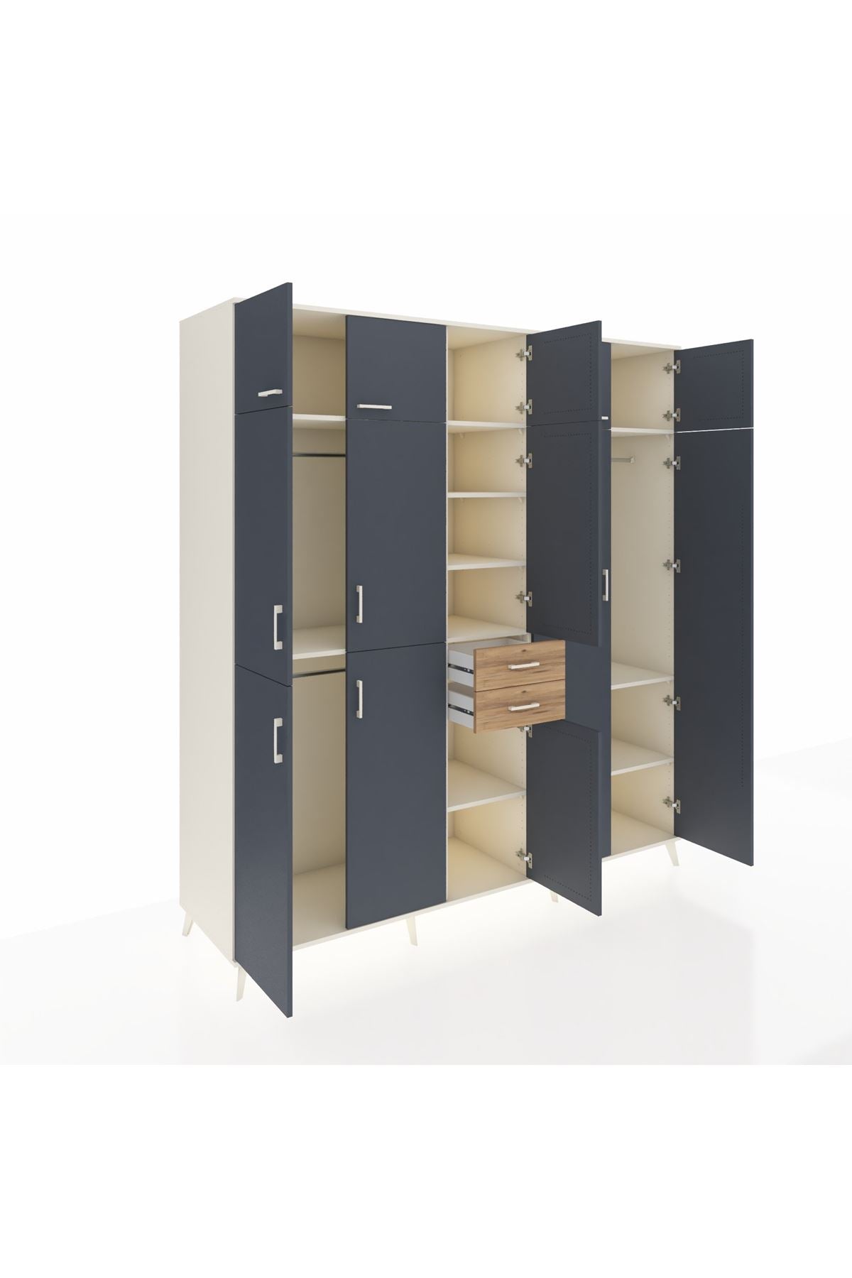 Kronos Dolap 10 Raflı 2 Çekmeceli 3 Askılı 220x59x243 Aytaşı-Antrasit/Çam