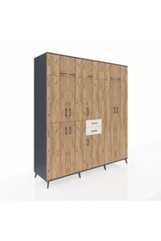 Kronos Dolap 10 Raflı 2 Çekmeceli 3 Askılı 220x59x243 Antrasit-Çam/Aytaşı