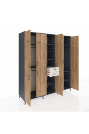 Kronos Dolap 10 Raflı 2 Çekmeceli 3 Askılı 220x59x243 Antrasit-Çam/Aytaşı