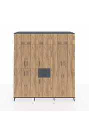 Kronos Dolap 10 Raflı 2 Çekmeceli 3 Askılı 220x59x243 Antrasit-Çam/Antrasit