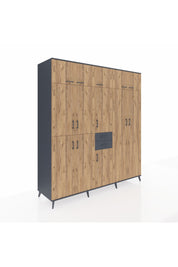 Kronos Dolap 10 Raflı 2 Çekmeceli 3 Askılı 220x59x243 Antrasit-Çam/Antrasit