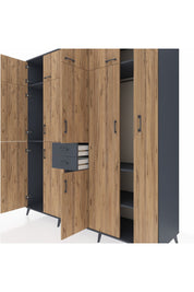 Kronos Dolap 10 Raflı 2 Çekmeceli 3 Askılı 220x59x243 Antrasit-Çam/Antrasit