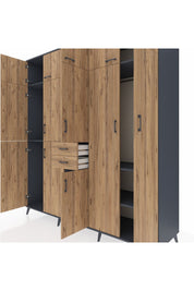 Kronos Dolap 10 Raflı 2 Çekmeceli 3 Askılı 220x59x243 Antrasit-Çam/Çam