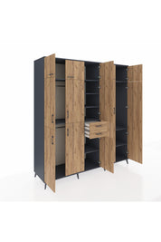 Kronos Dolap 10 Raflı 2 Çekmeceli 3 Askılı 220x59x243 Antrasit-Çam/Çam