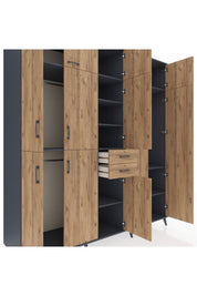 Kronos Dolap 10 Raflı 2 Çekmeceli 3 Askılı 220x59x243 Antrasit-Çam/Çam