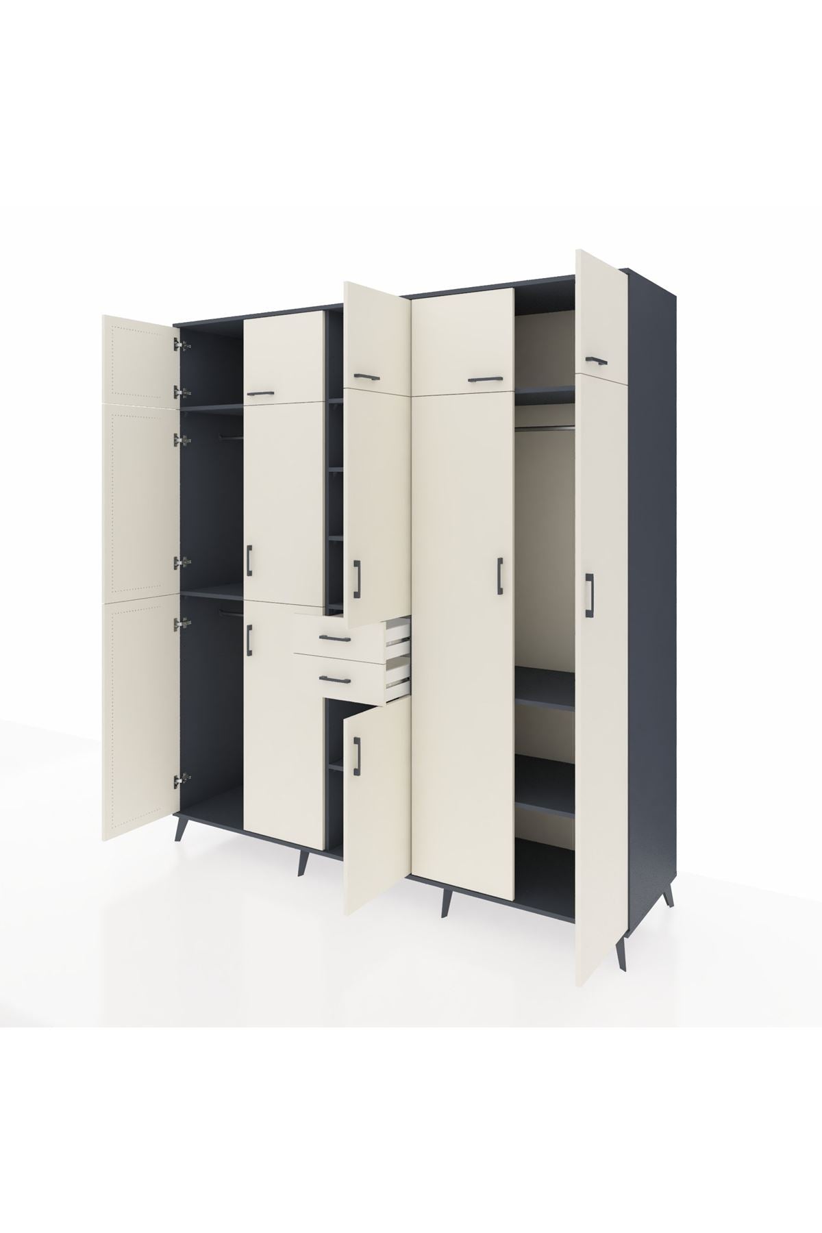 Kronos Dolap 10 Raflı 2 Çekmeceli 3 Askılı 220x59x243 Antrasit-Aytaşı/Aytaşı