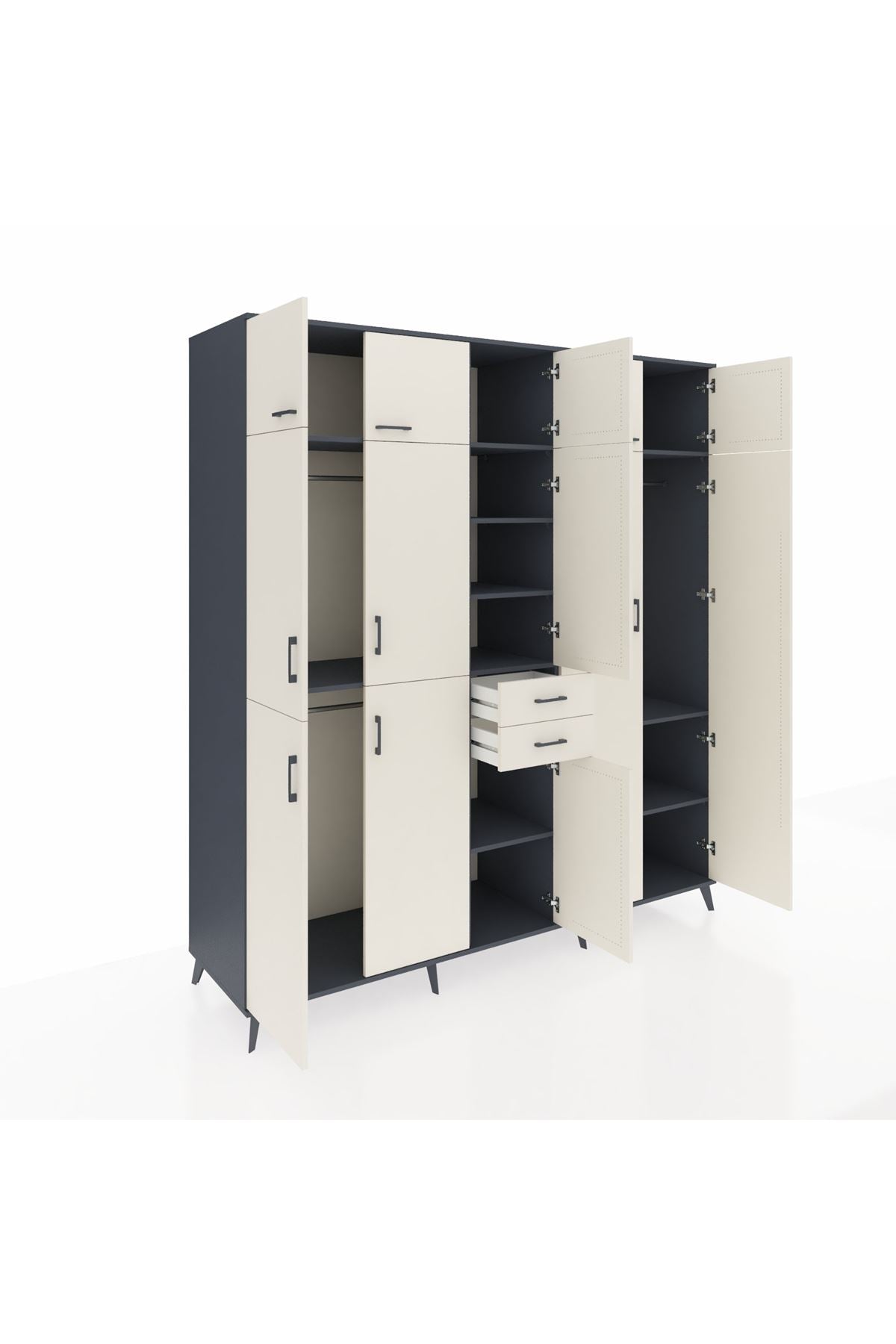 Kronos Dolap 10 Raflı 2 Çekmeceli 3 Askılı 220x59x243 Antrasit-Aytaşı/Aytaşı