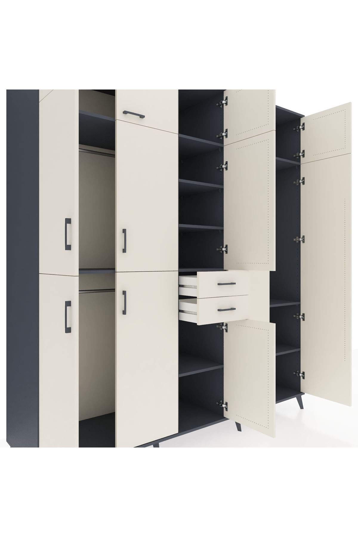 Kronos Dolap 10 Raflı 2 Çekmeceli 3 Askılı 220x59x243 Antrasit-Aytaşı/Aytaşı