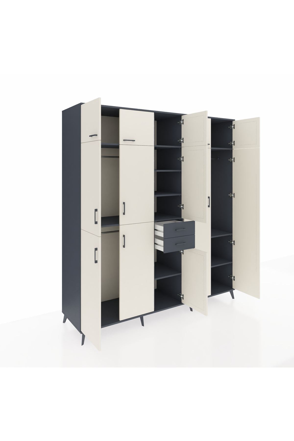 Kronos Dolap 10 Raflı 2 Çekmeceli 3 Askılı 220x59x243 Antrasit-Aytaşı/Antrasit