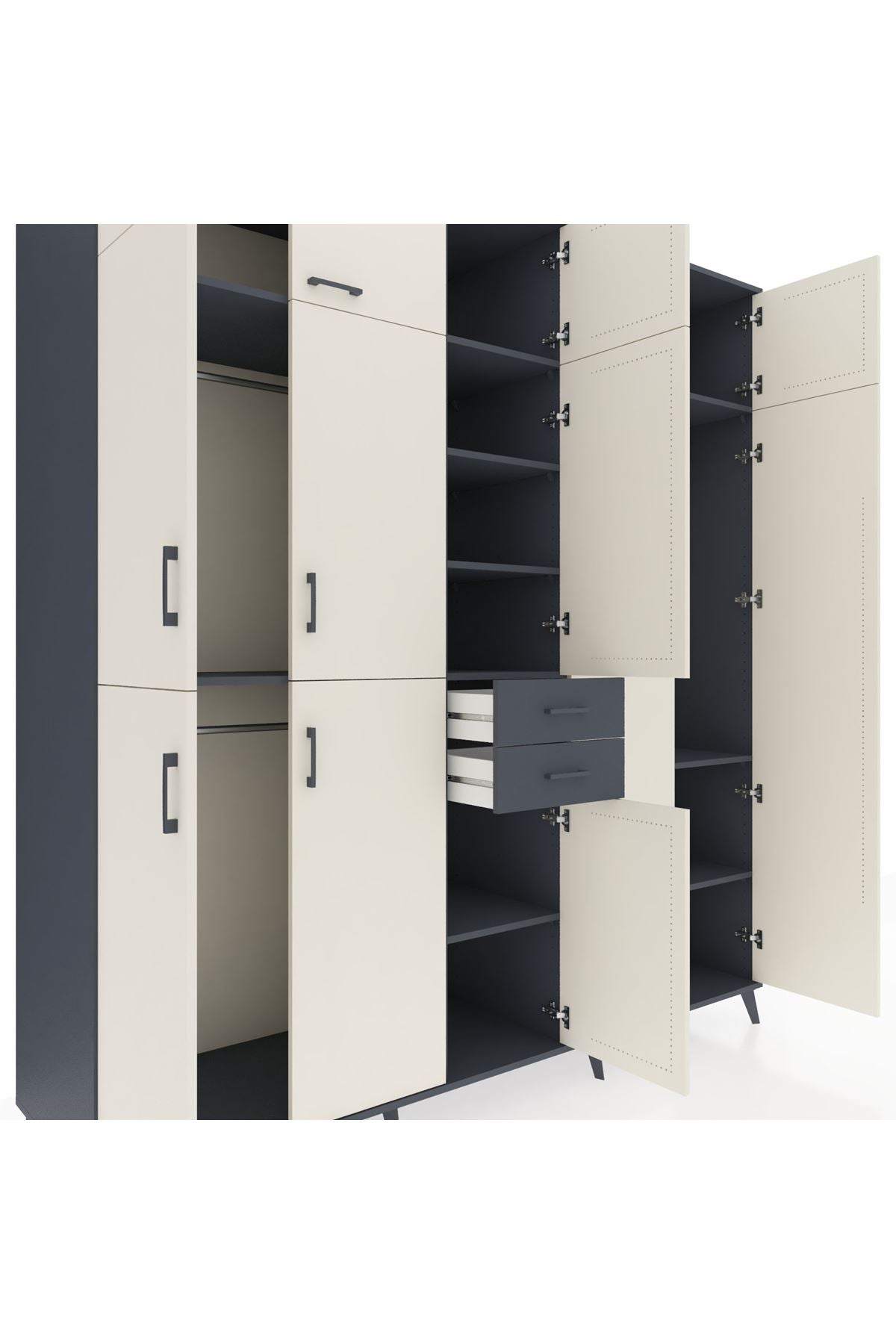 Kronos Dolap 10 Raflı 2 Çekmeceli 3 Askılı 220x59x243 Antrasit-Aytaşı/Antrasit