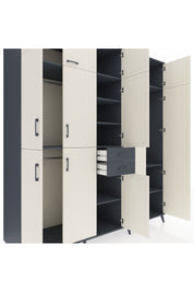 Kronos Dolap 10 Raflı 2 Çekmeceli 3 Askılı 220x59x243 Antrasit-Aytaşı/Antrasit