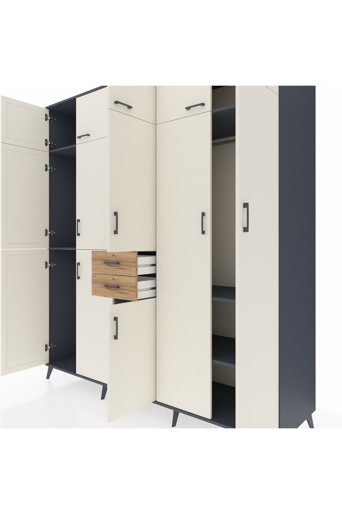 Kronos Dolap 10 Raflı 2 Çekmeceli 3 Askılı 220x59x243 Antrasit-Aytaşı/Çam