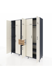 Kronos Dolap 10 Raflı 2 Çekmeceli 3 Askılı 220x59x243 Antrasit-Aytaşı/Çam