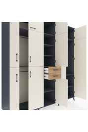 Kronos Dolap 10 Raflı 2 Çekmeceli 3 Askılı 220x59x243 Antrasit-Aytaşı/Çam