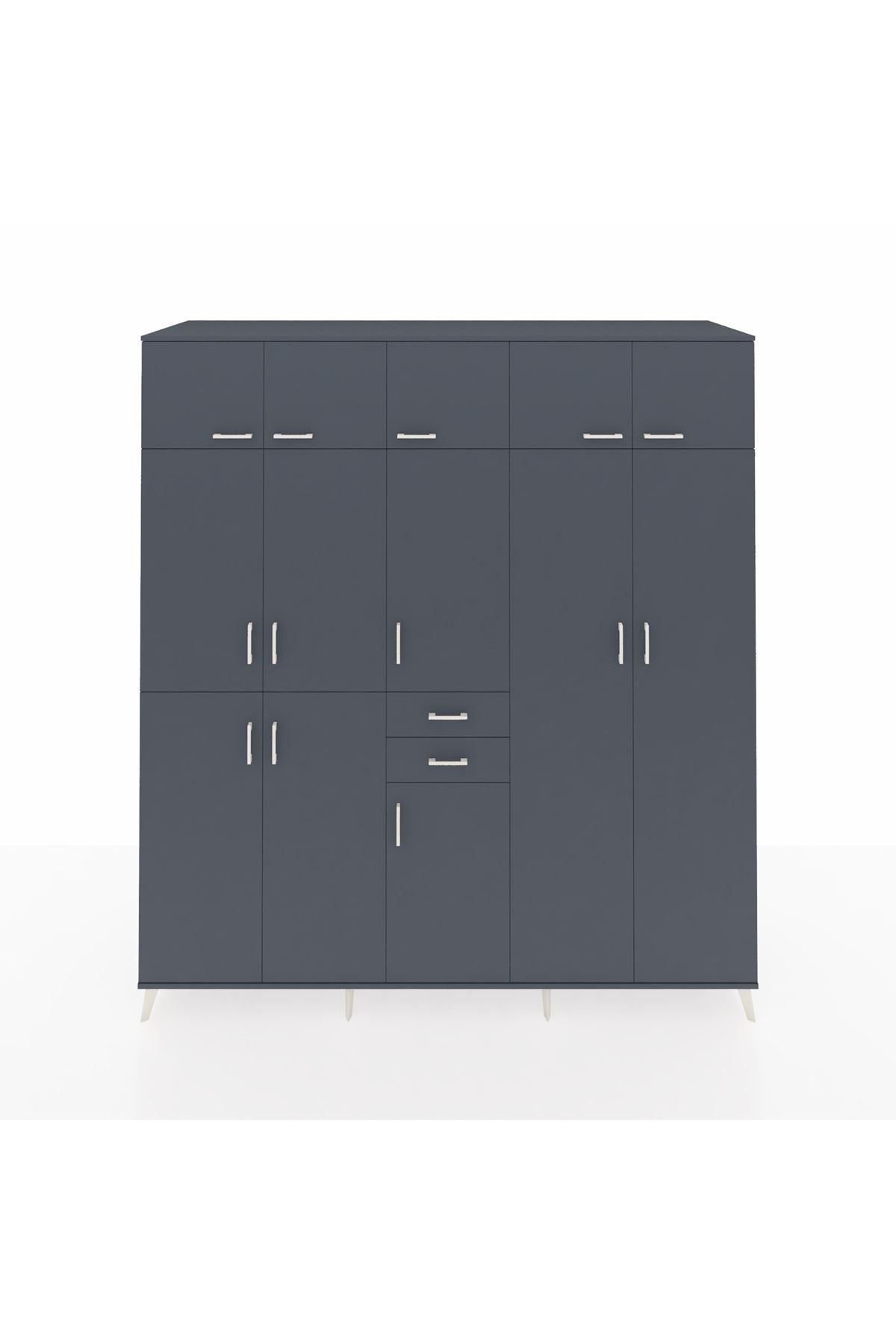 Kronos Dolap 10 Raflı 2 Çekmeceli 3 Askılı 220x59x243 Antrasit-Antrasit/Antrasit