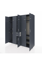 Kronos Dolap 10 Raflı 2 Çekmeceli 3 Askılı 220x59x243 Antrasit-Antrasit/Antrasit