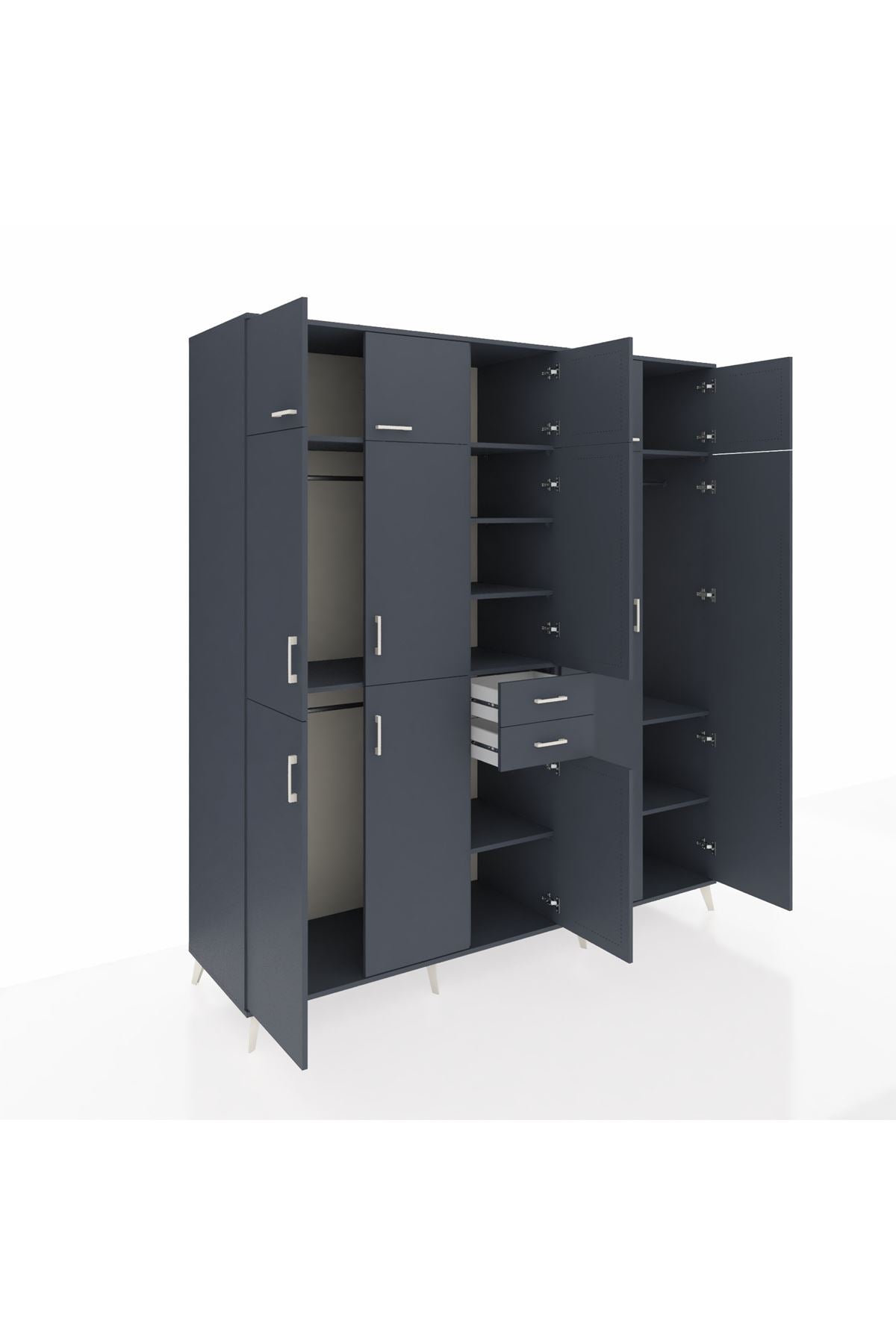 Kronos Dolap 10 Raflı 2 Çekmeceli 3 Askılı 220x59x243 Antrasit-Antrasit/Antrasit