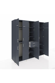 Kronos Dolap 10 Raflı 2 Çekmeceli 3 Askılı 220x59x243 Antrasit-Antrasit/Antrasit