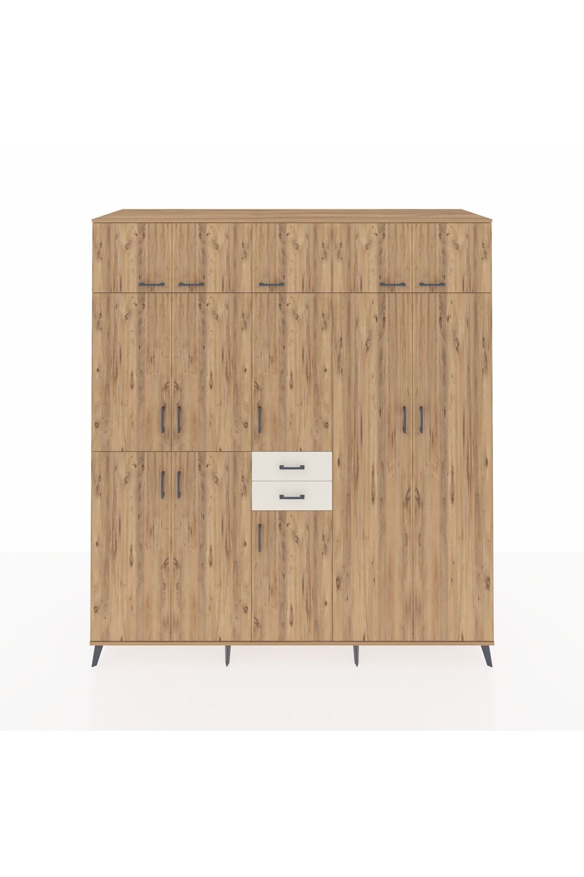 Kronos Dolap 10 Raflı 2 Çekmeceli 3 Askılı 220x59x243 Çam-Çam/Aytaşı