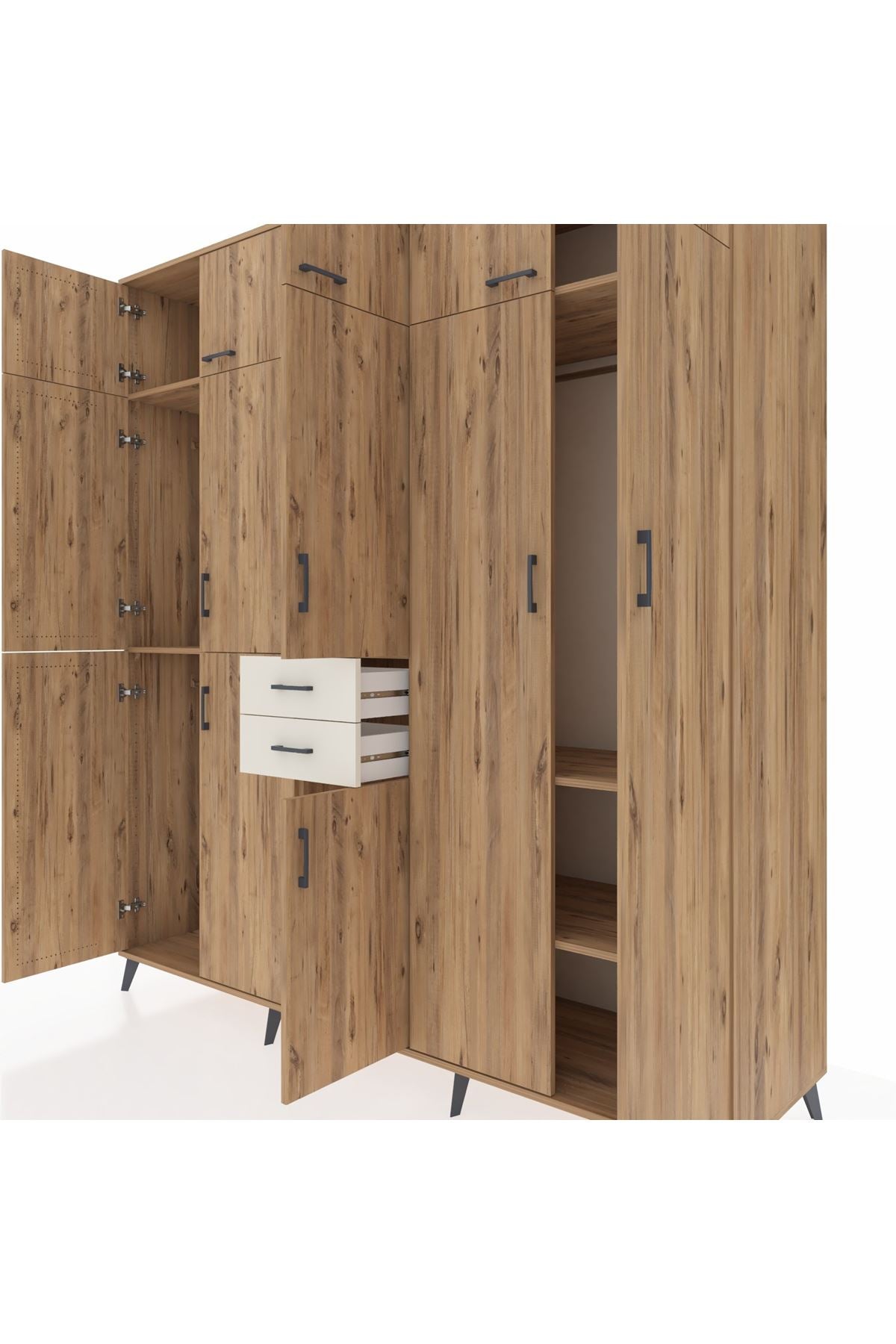 Kronos Dolap 10 Raflı 2 Çekmeceli 3 Askılı 220x59x243 Çam-Çam/Aytaşı