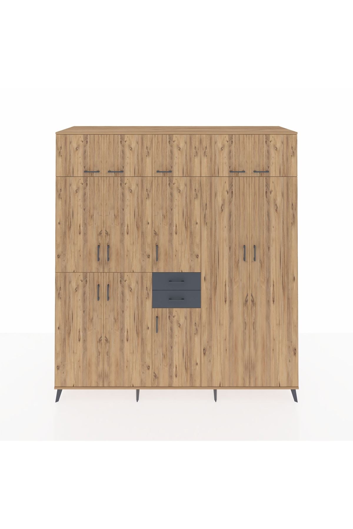 Kronos Dolap 10 Raflı 2 Çekmeceli 3 Askılı 220x59x243 Çam-Çam/Antrasit