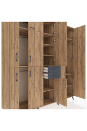 Kronos Dolap 10 Raflı 2 Çekmeceli 3 Askılı 220x59x243 Çam-Çam/Antrasit