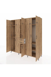 Kronos Dolap 10 Raflı 2 Çekmeceli 3 Askılı 220x59x243 Çam-Çam/Çam