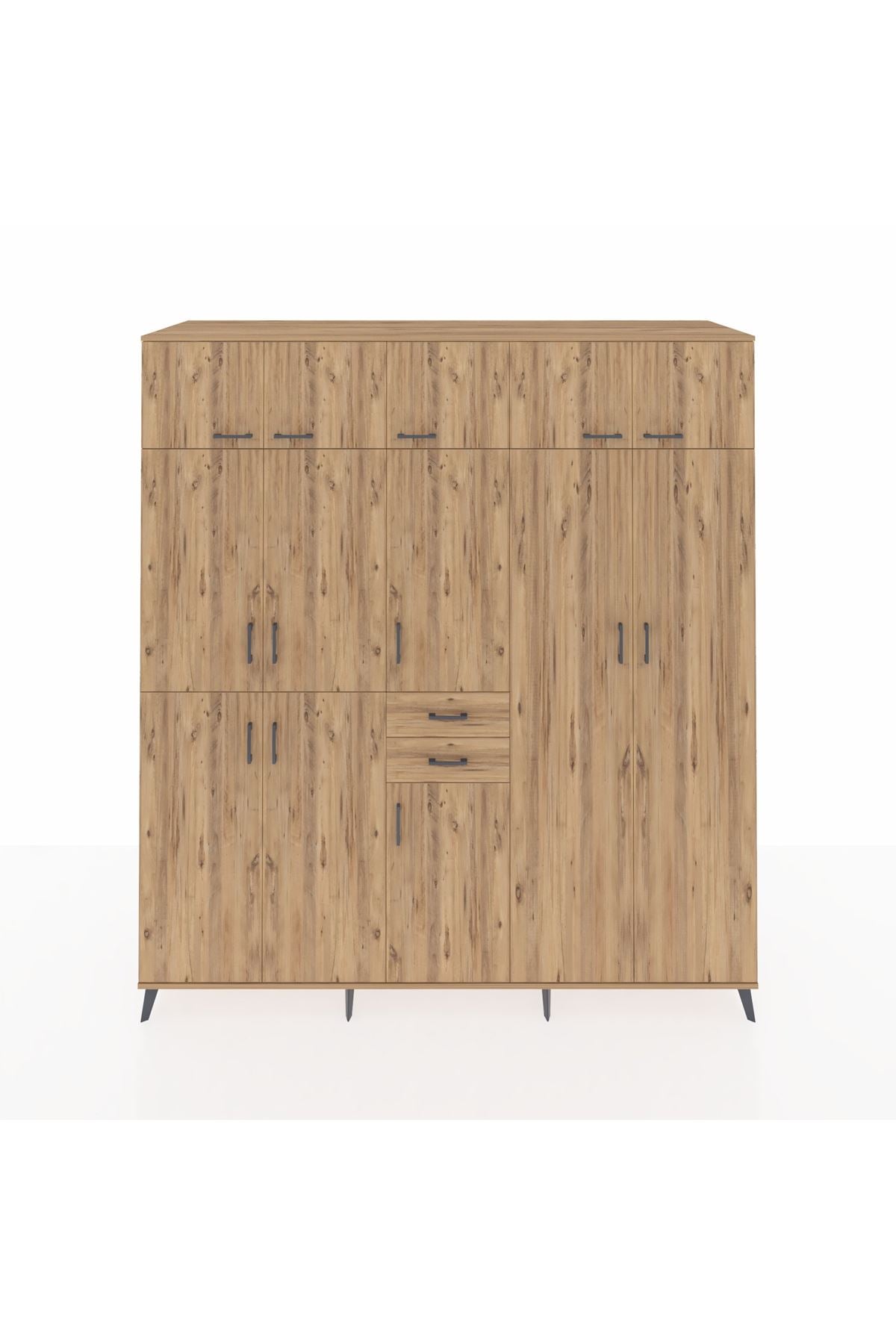 Kronos Dolap 10 Raflı 2 Çekmeceli 3 Askılı 220x59x243 Çam-Çam/Çam