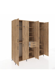 Kronos Dolap 10 Raflı 2 Çekmeceli 3 Askılı 220x59x243 Çam-Çam/Çam