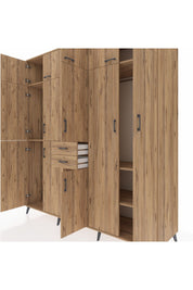 Kronos Dolap 10 Raflı 2 Çekmeceli 3 Askılı 220x59x243 Çam-Çam/Çam