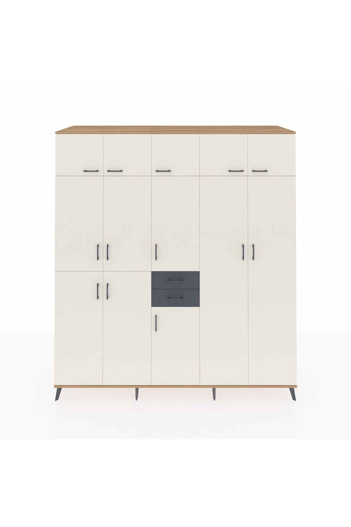 Kronos Dolap 10 Raflı 2 Çekmeceli 3 Askılı 220x59x243 Çam-Aytaşı/Antrasit