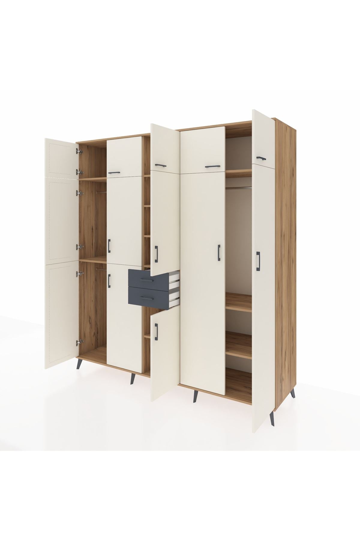 Kronos Dolap 10 Raflı 2 Çekmeceli 3 Askılı 220x59x243 Çam-Aytaşı/Antrasit