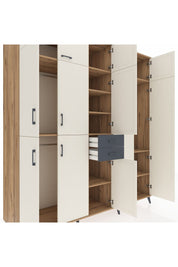 Kronos Dolap 10 Raflı 2 Çekmeceli 3 Askılı 220x59x243 Çam-Aytaşı/Antrasit