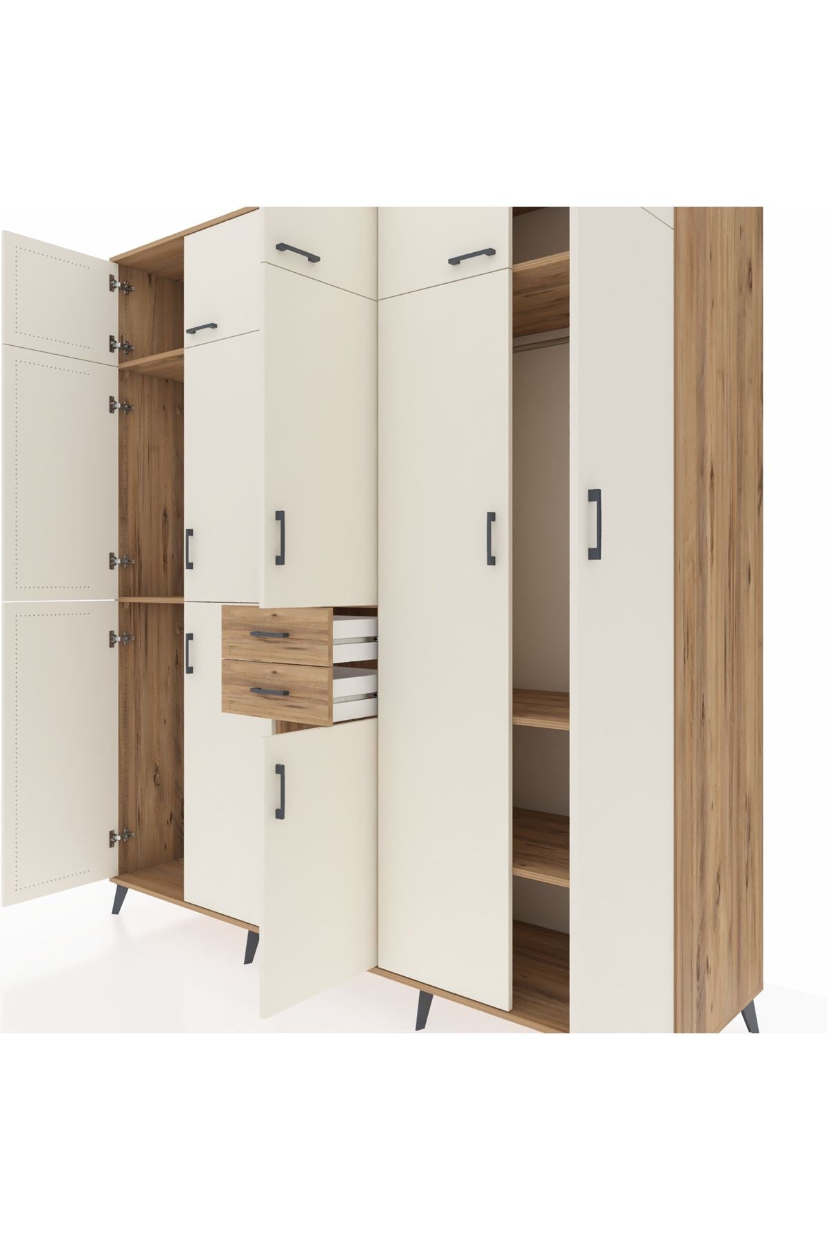 Kronos Dolap 10 Raflı 2 Çekmeceli 3 Askılı 220x59x243 Çam-Aytaşı/Çam