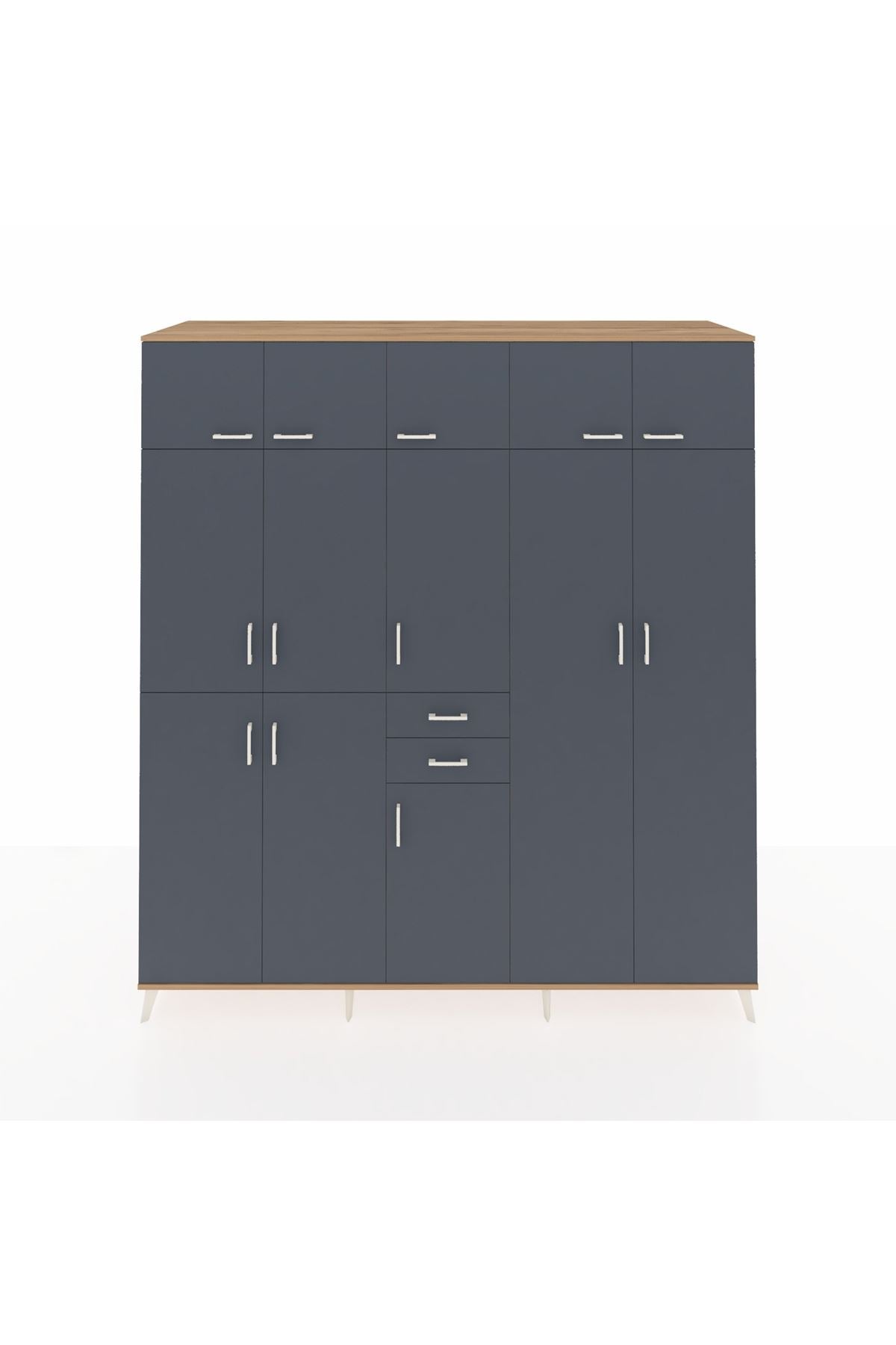 Kronos Dolap 10 Raflı 2 Çekmeceli 3 Askılı 220x59x243 Çam-Antrasit/Antrasit