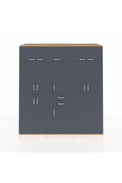 Kronos Dolap 10 Raflı 2 Çekmeceli 3 Askılı 220x59x243 Çam-Antrasit/Antrasit