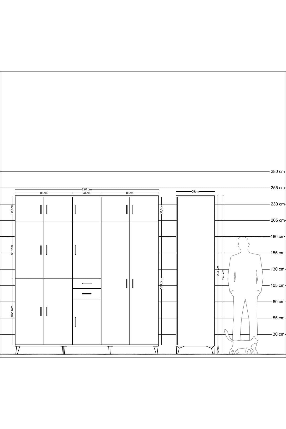 Kronos Dolap 10 Raflı 2 Çekmeceli 3 Askılı 220x59x243 - S784M053V24C