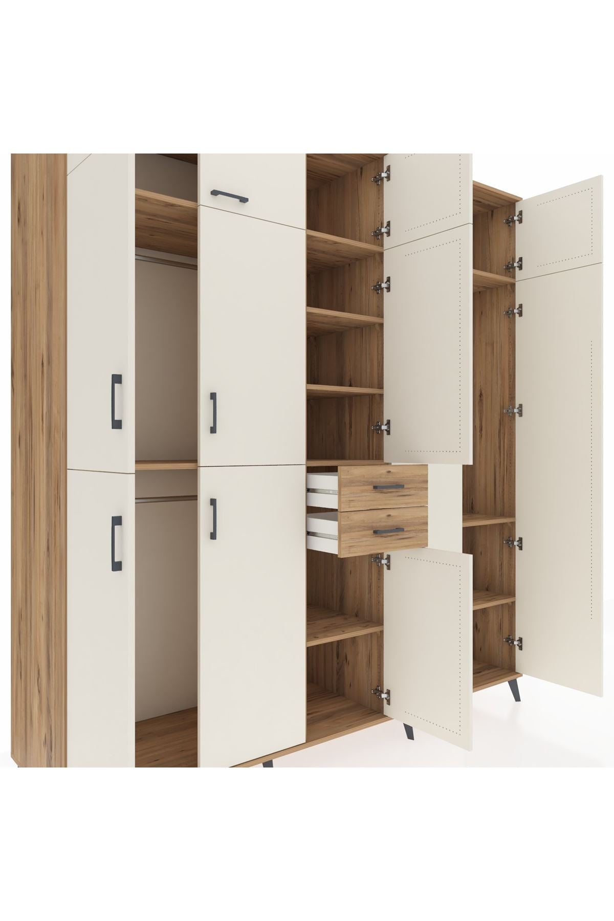 Kronos Dolap 10 Raflı 2 Çekmeceli 3 Askılı 220x59x243 Çam-Aytaşı/Çam