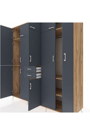 Kronos Dolap 10 Raflı 2 Çekmeceli 3 Askılı 220x59x243 Çam-Antrasit/Antrasit