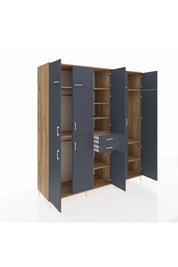 Kronos Dolap 10 Raflı 2 Çekmeceli 3 Askılı 220x59x243 Çam-Antrasit/Antrasit