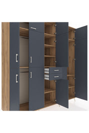 Kronos Dolap 10 Raflı 2 Çekmeceli 3 Askılı 220x59x243 Çam-Antrasit/Antrasit
