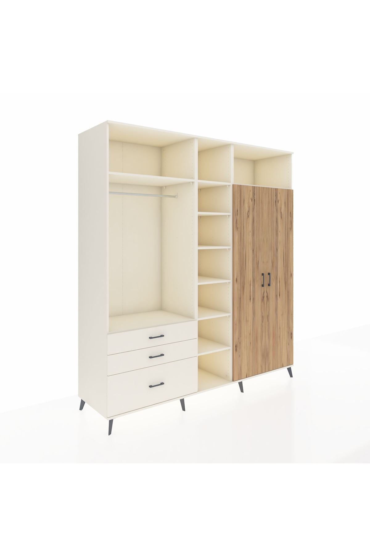 Kronos Dolap 10 Raflı 3 Çekmeceli 2 Askılı 220x59x243 Aytaşı-Çam/Aytaşı