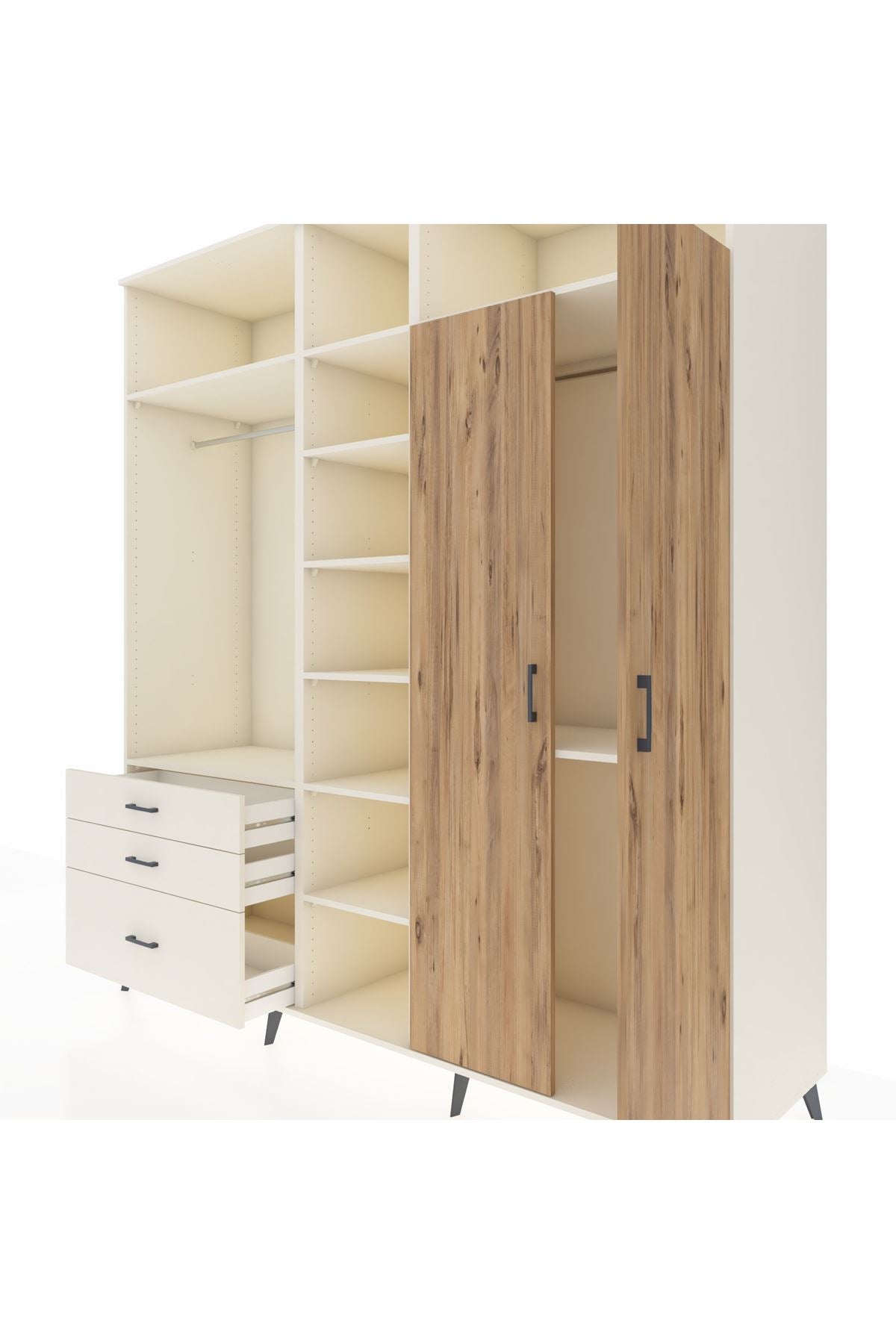 Kronos Dolap 10 Raflı 3 Çekmeceli 2 Askılı 220x59x243 Aytaşı-Çam/Aytaşı