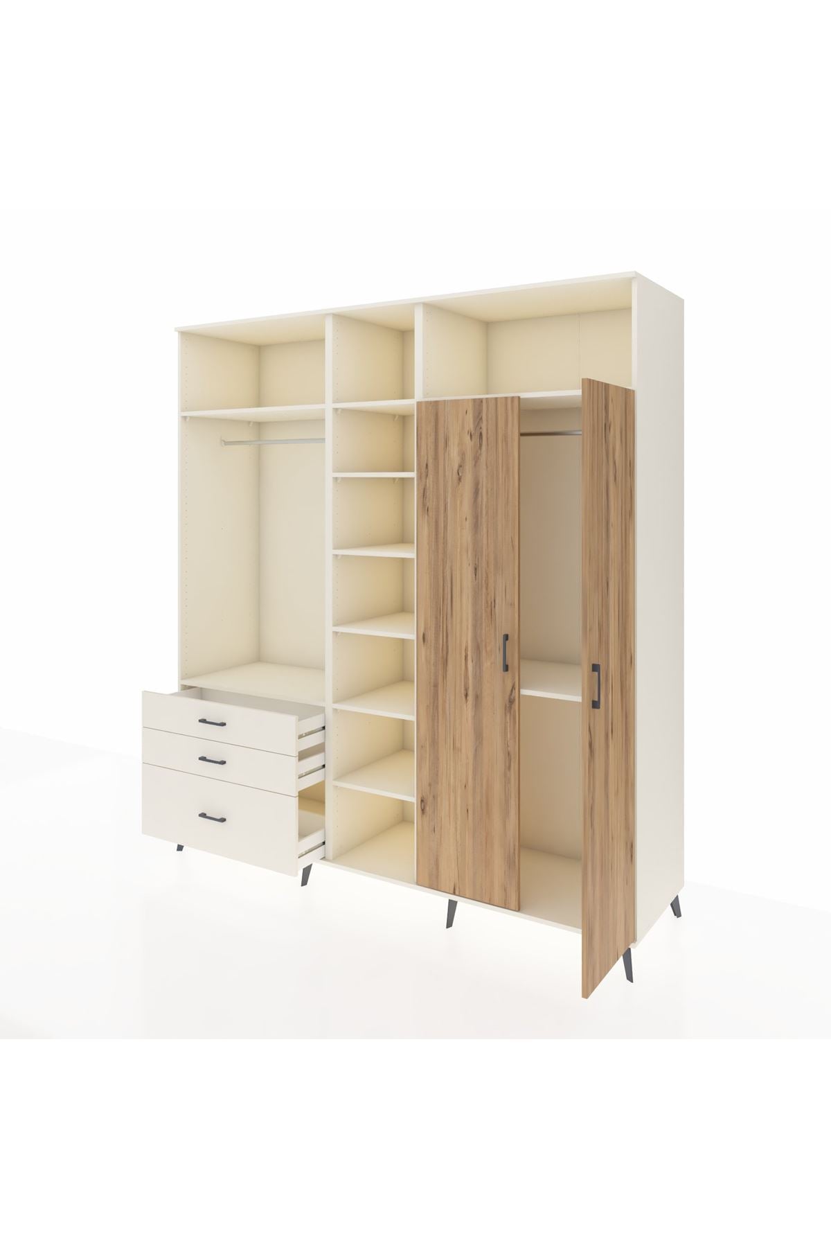 Kronos Dolap 10 Raflı 3 Çekmeceli 2 Askılı 220x59x243 Aytaşı-Çam/Aytaşı