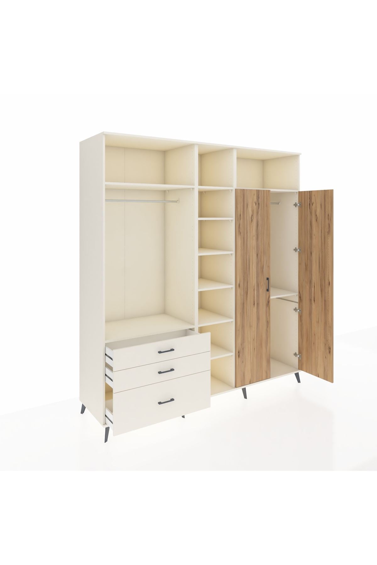 Kronos Dolap 10 Raflı 3 Çekmeceli 2 Askılı 220x59x243 Aytaşı-Çam/Aytaşı