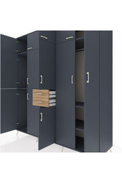 Kronos Dolap 10 Raflı 2 Çekmeceli 3 Askılı 220x59x243 Antrasit-Antrasit/Çam