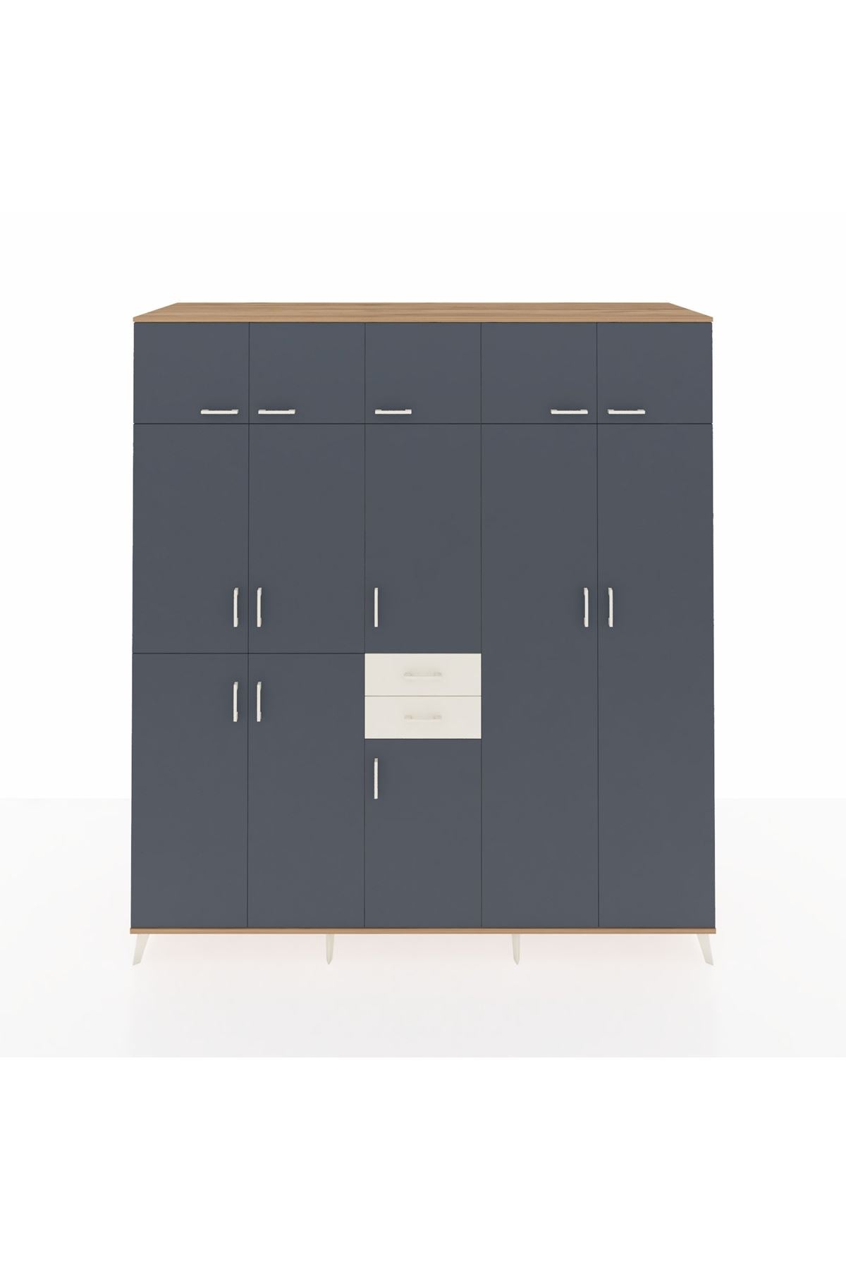 Kronos Dolap 10 Raflı 2 Çekmeceli 3 Askılı 220x59x243 Çam-Antrasit/Aytaşı