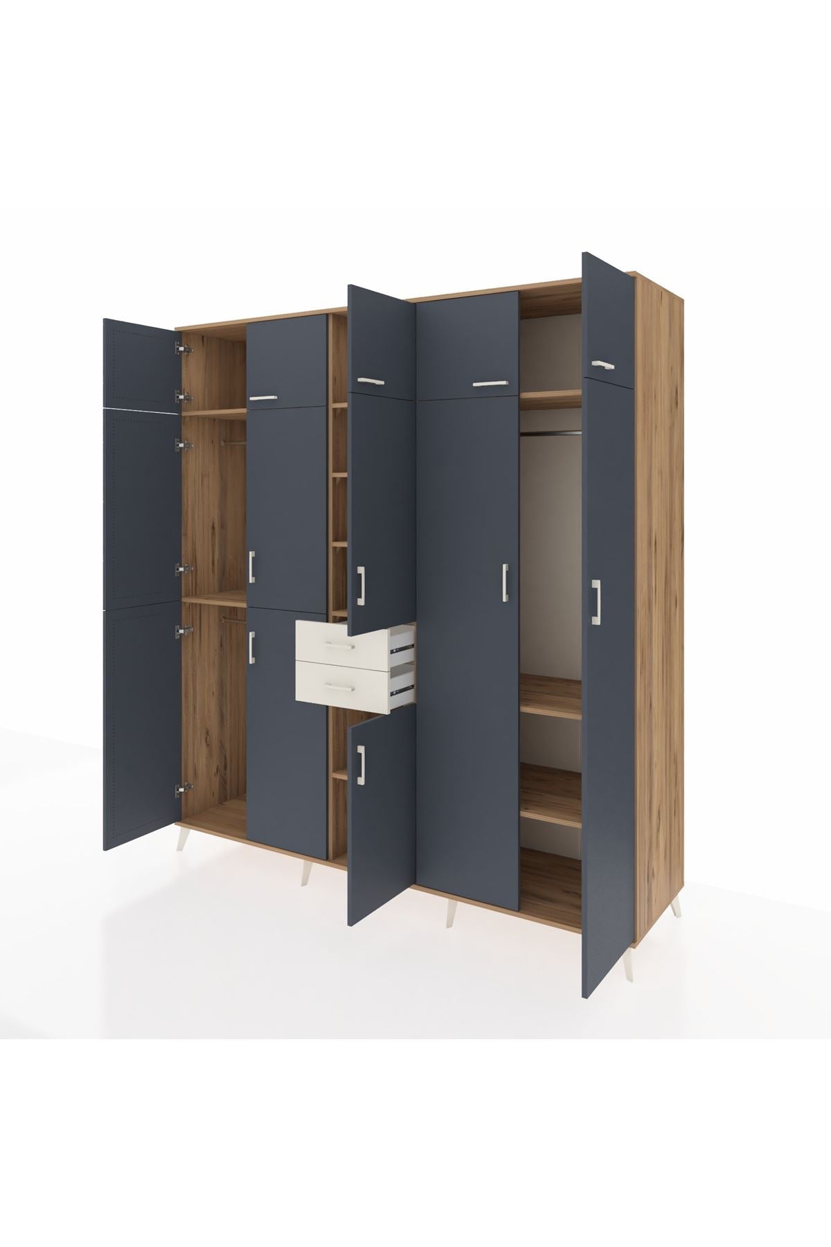 Kronos Dolap 10 Raflı 2 Çekmeceli 3 Askılı 220x59x243 Çam-Antrasit/Aytaşı