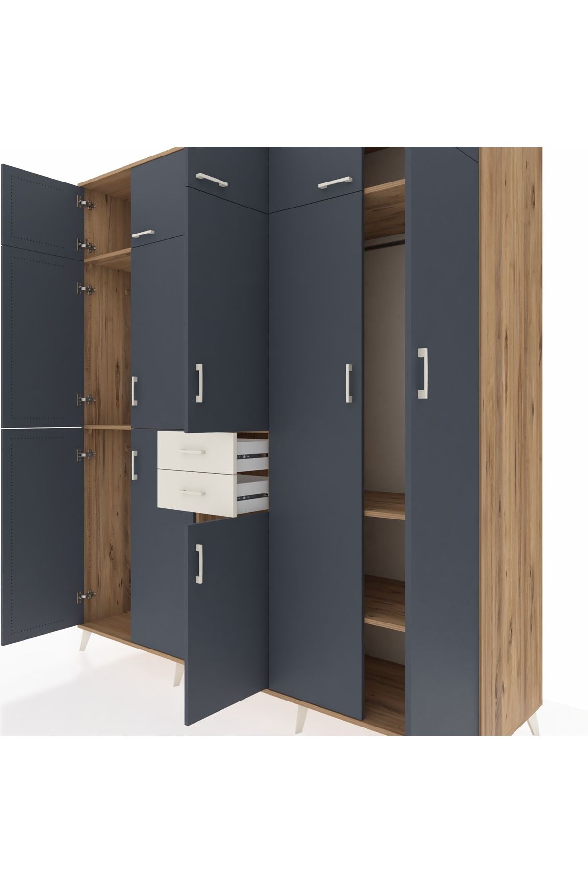 Kronos Dolap 10 Raflı 2 Çekmeceli 3 Askılı 220x59x243 Çam-Antrasit/Aytaşı